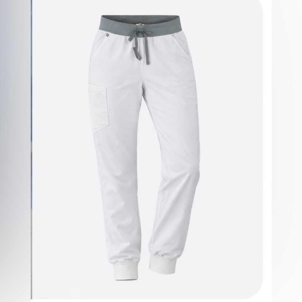 Figs Scrub bottoms Jogger Pants White with contrast grey waistband rare M pet - Picture 4 of 6